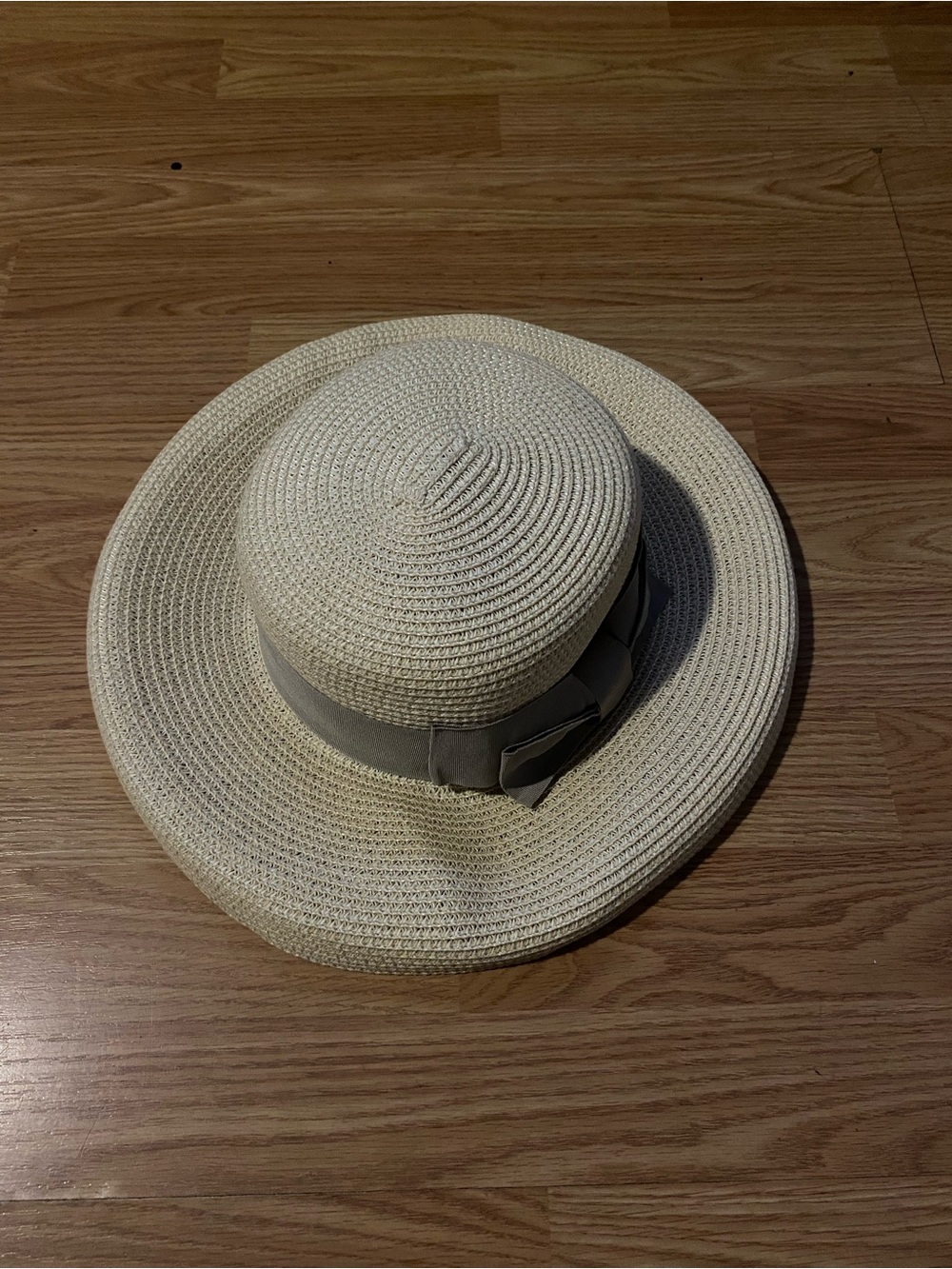 Straw Sun Hat with Ribbon Trim - Neutral Beige